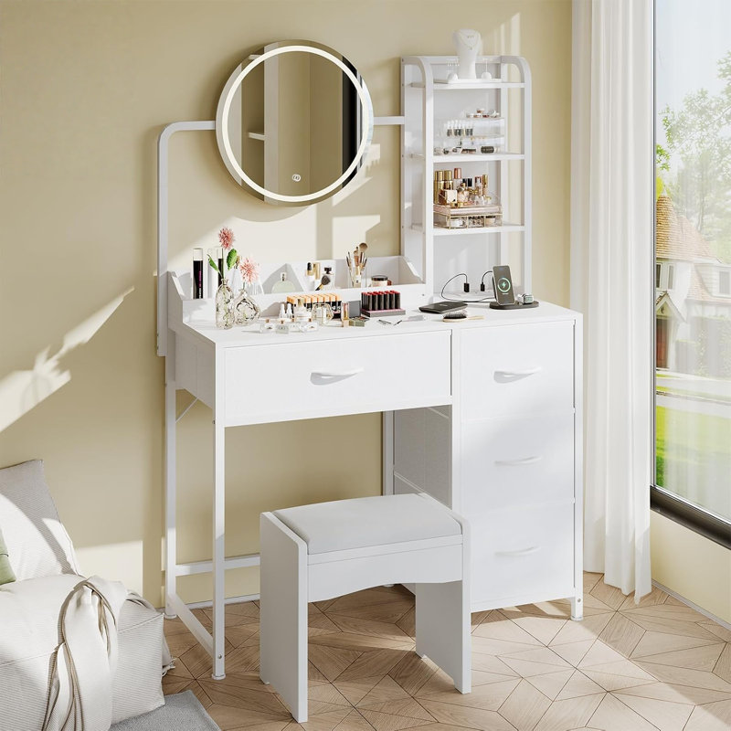 Dressing Table with Mirror, White