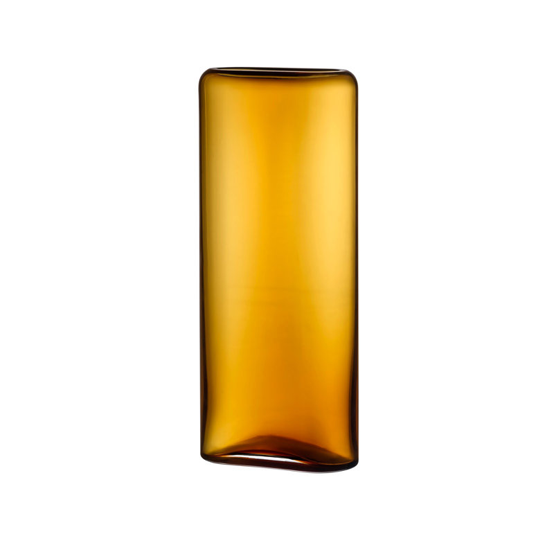 Layers Handmade Lead Free Crystal Table Vase, Amber, 12.81" H x 5.43" W x 3" D