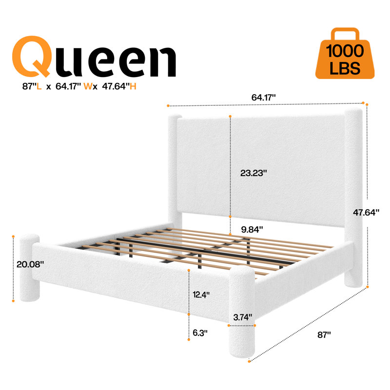Lit plateforme tapissier Kalylah, Blanc, Grand