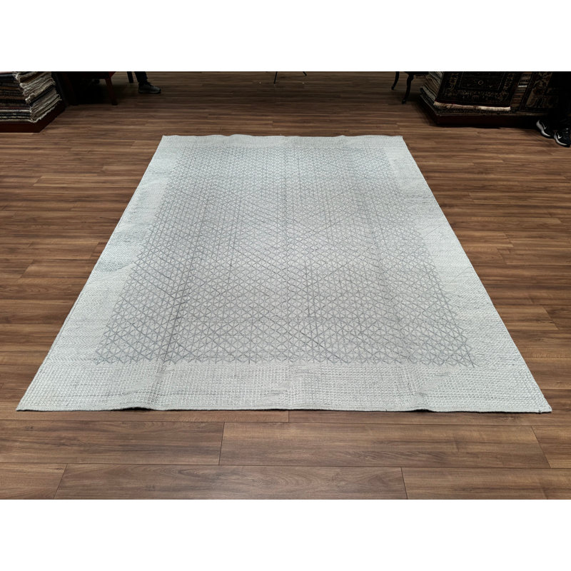 Tapis blanc original en laine et coton noué à la main