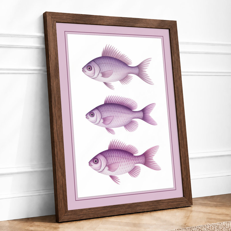 Three Purple Fish Japandi - Print, Walnut, A4 - 29.7 x 21.0 cm
