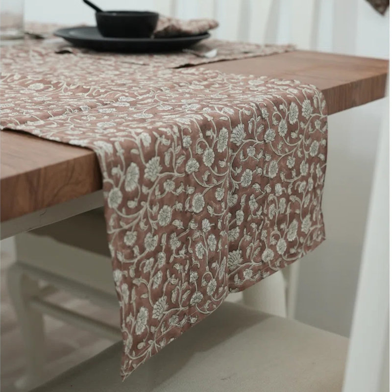Red Barrel Studio® 16X70 Dining aesthetics, Floral Print table runner, Himachal, Brown, 11" Rectangle