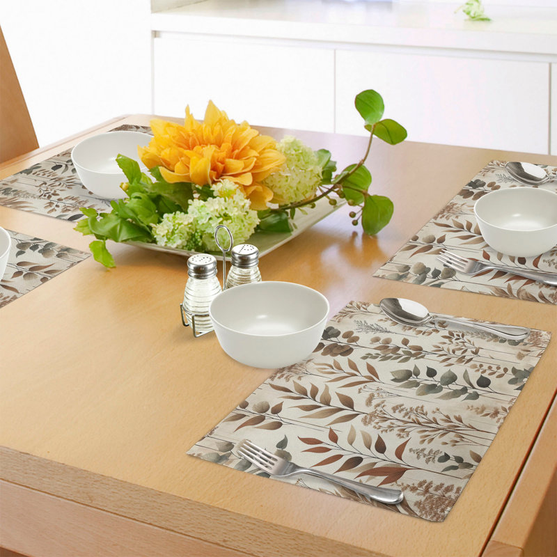 Pale Camel Laurel Green Botanical Polyester Placemats Set of 4
