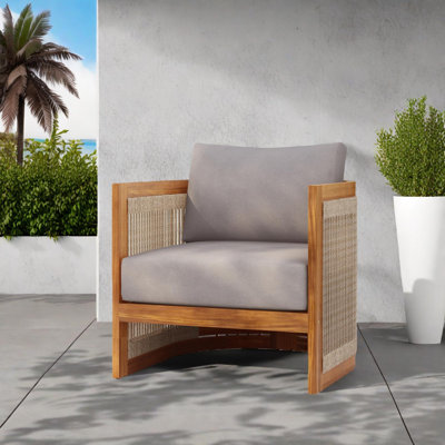 Acacia Wood Outdoor Club Chair With Rope Accents & Water-Resistant Cushions