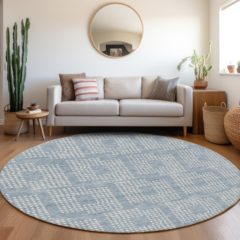 Premium Machine Washable Prisco Sky Rug, Round 8'