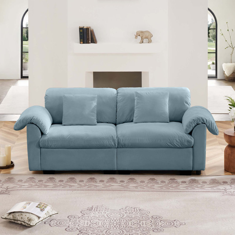 Canapé confortable à deux places avec coussins moelleux et rangement caché pour le salon, Bleu