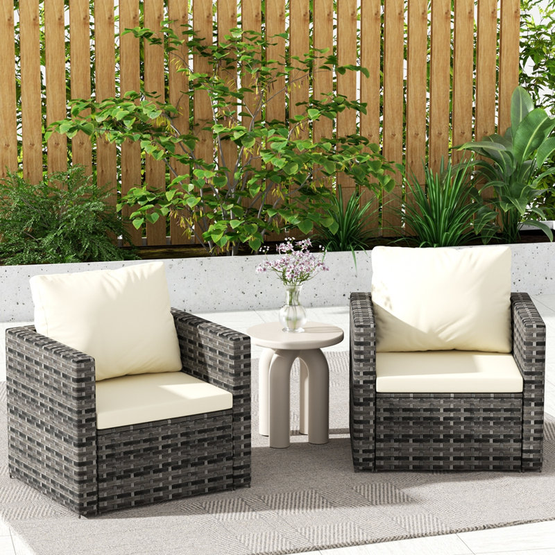 Outdoor Patio Furniture Sets Garden Rattan Chair Wicker Sofa Load 360 LBS 2 Person Seating Group, Beige