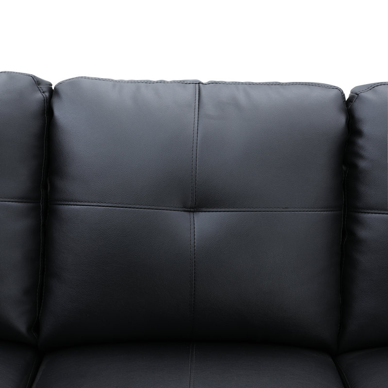 Canapé modulaire en L Vegan avec repose-pieds 3 pièces Jayzen, Orienté à gauche (vu de face), Similicuir noir