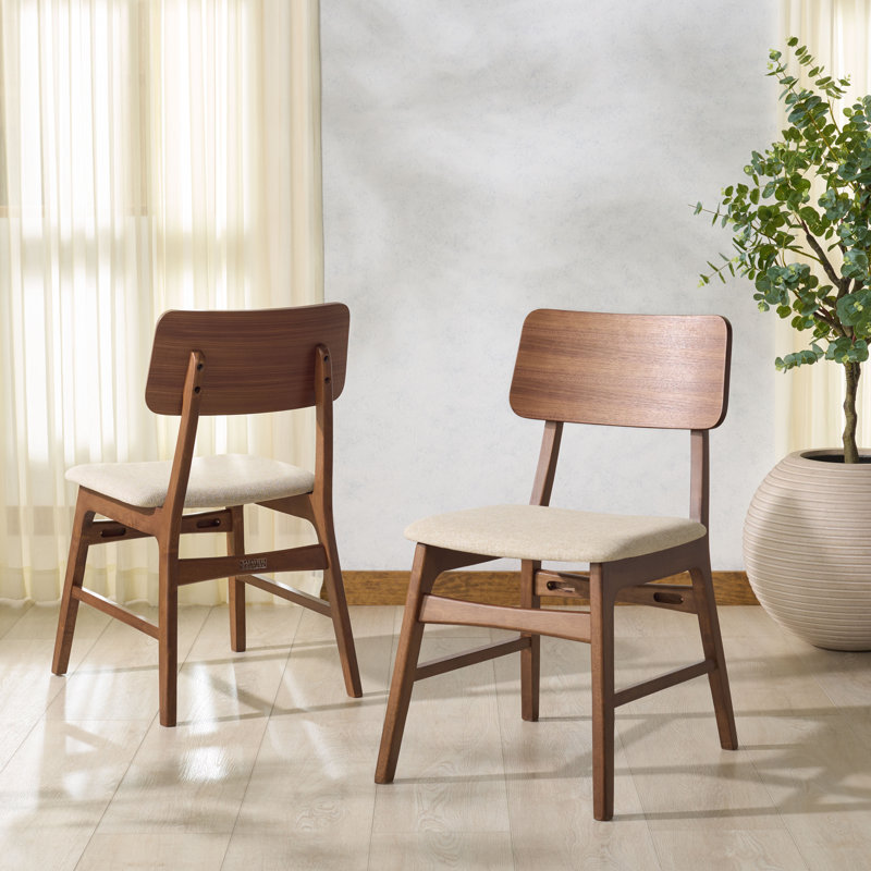 Madina Wood Dining Chair, Walnut/Beige