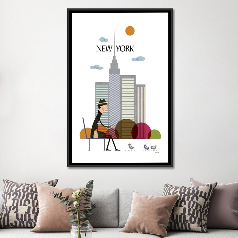 « new york », impression sur toile, H 26 po x l 18 po x P 1,5 po, Toile avec cadre noir, Pas de tapis