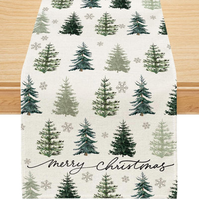 Christmas Table Runner, Christmas Tree Decorations Merry Christmas Runner For Table Seasonal Winter Decor For Indoor Outdoor Dining Table Decorations 13X72 Inch
