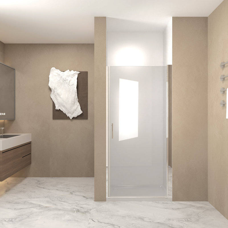 34"X 72" Pivot Shower Door, Brushed Nickel Frame, Half Frame ,1/4"(6Mm) Tempered Glass Explosion Proof Film, Brushed Nickel