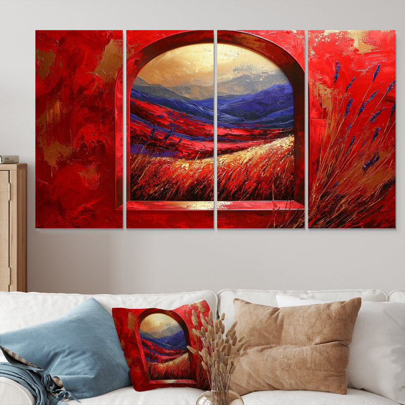 «Red Summer Meadow», ensemble d'art mural prairie, H 28 po x l 48 po