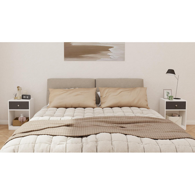 White Bedside Table Set of 2, Nightstand with 1 Fabric Drawer & Big Storage Space For Living Room &  Bedroom 