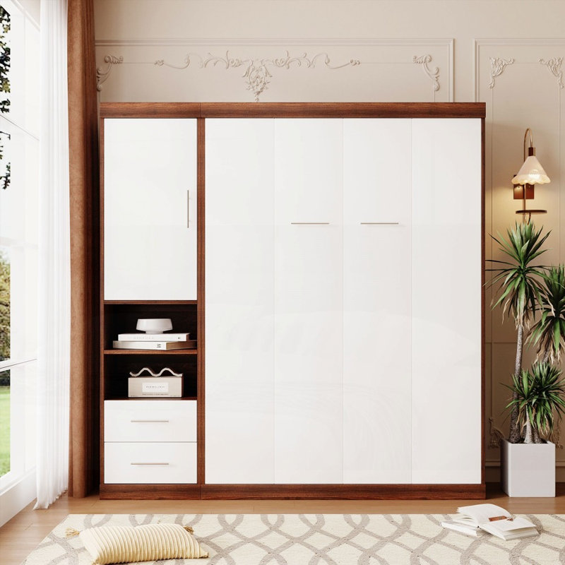 Lit escamotable double avec armoire - Aucun sommier requis, robuste et peu encombrant, Lit double