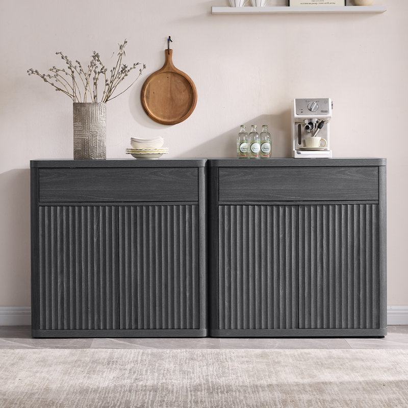Cesiro 34.6" Wide Storage Sideboard with Drawer and Height-Adjustable Cabinet, Dark Gray Alder, 1