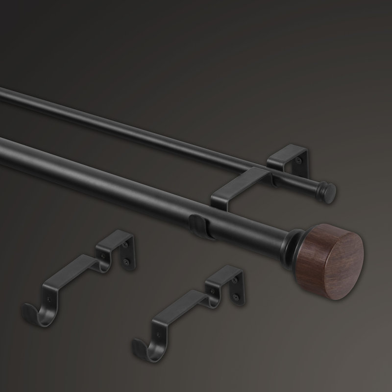 Brushed Gold Adjustable Double Curtain Rod Set with Mod Finials