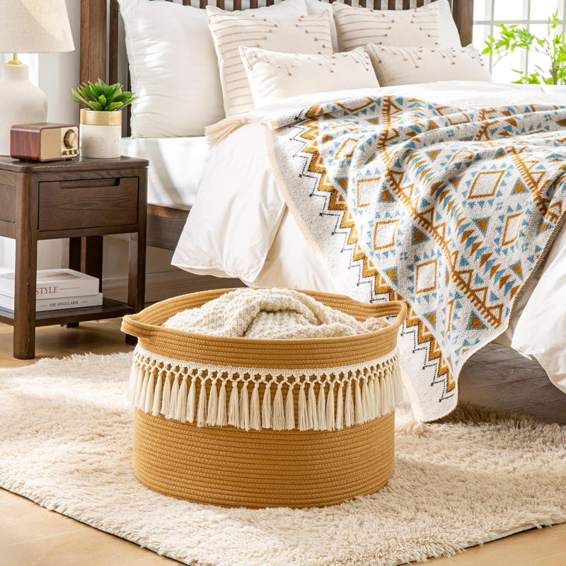 Large Blanket Basket with Handles, Storage Basket for Living Room