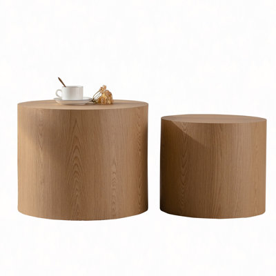 Nesting Coffee Table Set Of 2 Round Wooden Coffee Tables Circle Modern Table For Small Space Living Room Bedroom Accent End Side Table