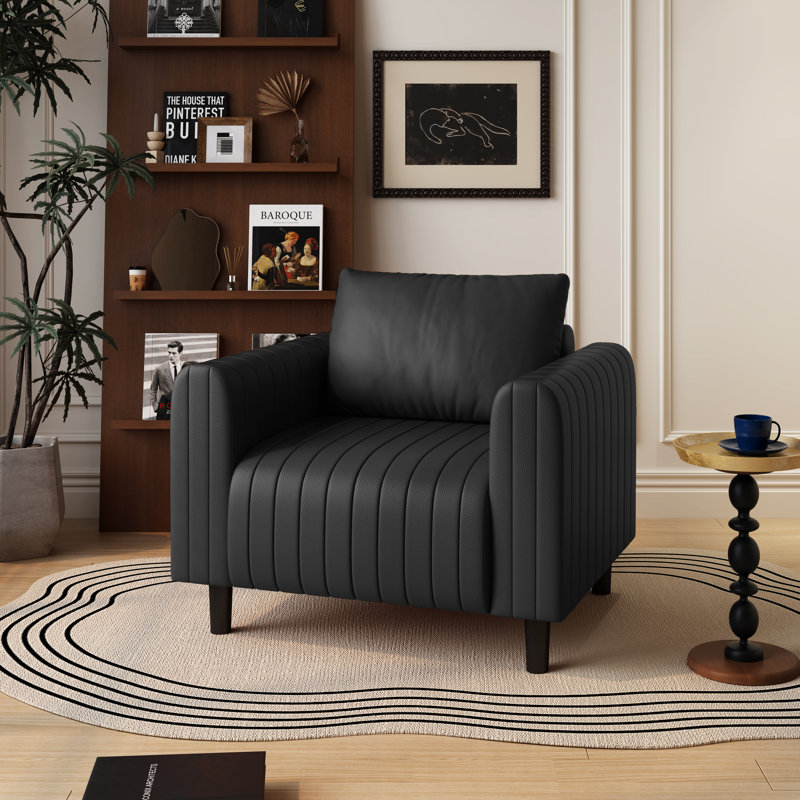 Delana 37.8" Wide Faux Leather Armchair, Black