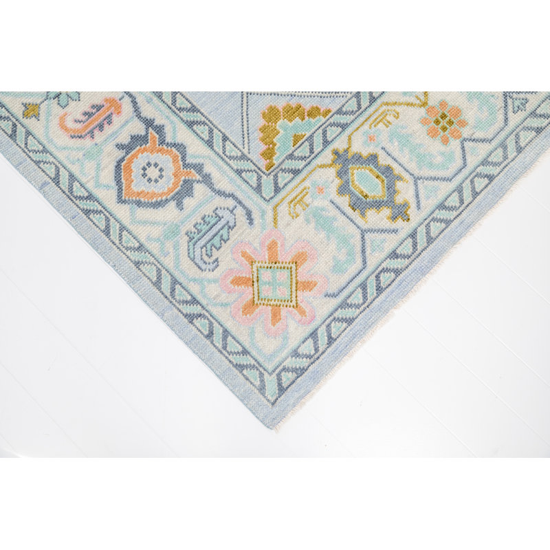 Odette Hand Knotted Wool Trellis Area Rug, Square 10'