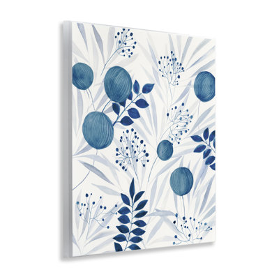Art mural rond en forme de plante bleue, design par Hannah Dawson