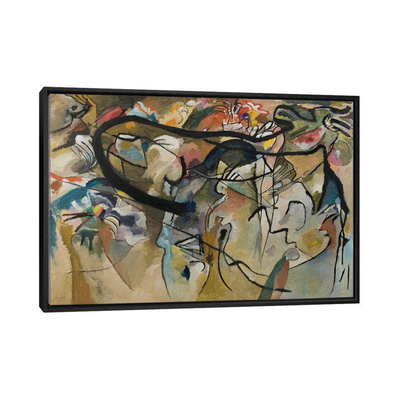 « composition v » par wassily kandinsky,-impression, Toile avec cadre noir, H 18 po x l 26 po x P 1,5 po