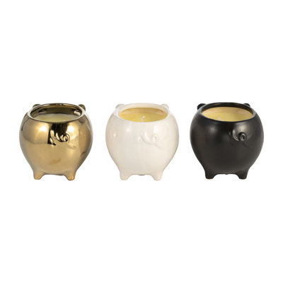 Decorative Scented Candles for Coffee Table - Stylish Candles for Bookshelf, Bedroom, or Living Room Decor - Set of 3, Gold & White