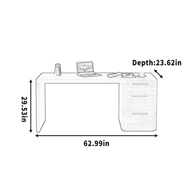 Bureau simple pour étudier / lire à la maison, H 29,53 po x l 62,99 po x P 23,62 po, Tanné