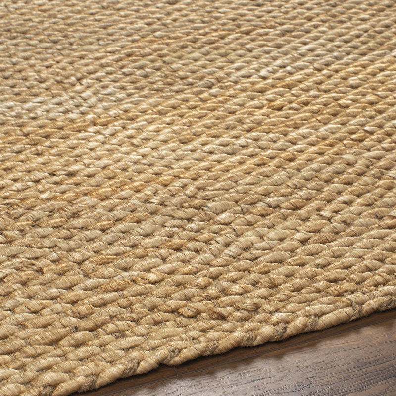 Edgemere Solid Color Hand Braided Jute Area Rug in Khaki, Rectangle 10' x 13'
