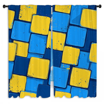 Geometric Tiles Window Curtains  Abstract Modern Drapes - 2 Panels