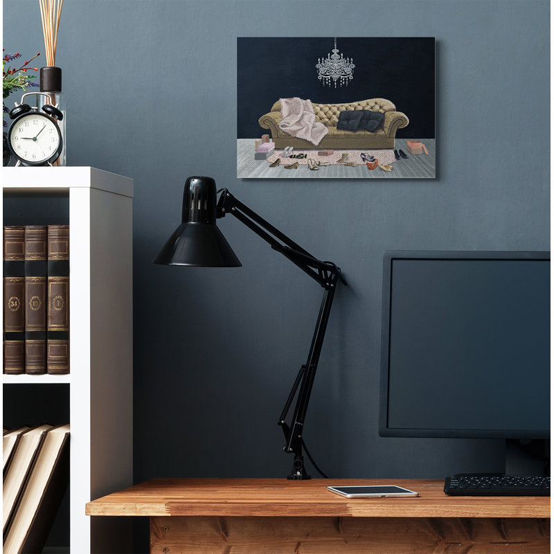 «Chic Living Room Pink Black Paint», art textuel, Toile tendue, H 16 po x l 20 po