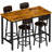 Industrial Bar Table Set with 4 PU Stools - Counter Height, Space-Saving 5-Piece Dining Set (43” L)-733517809