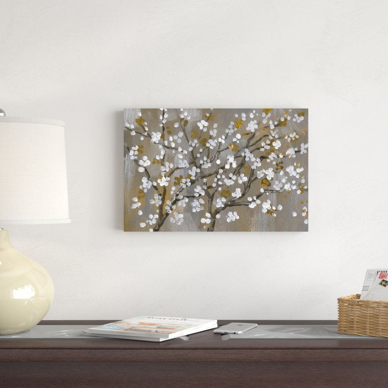 Fleurs peintes en blanc et brun, H 12 po x l 18 po