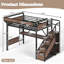 Lit mezzanine industriel en métal avec bureau intégré, bande à DEL et escalier de rangement, lit double avec prise de courant et paniers en filet (sans matelas)-132915801-132915803