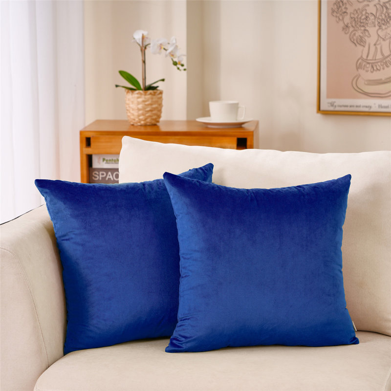 Housse de coussin en velours, Bleu marine, H 20 po x l 20 po