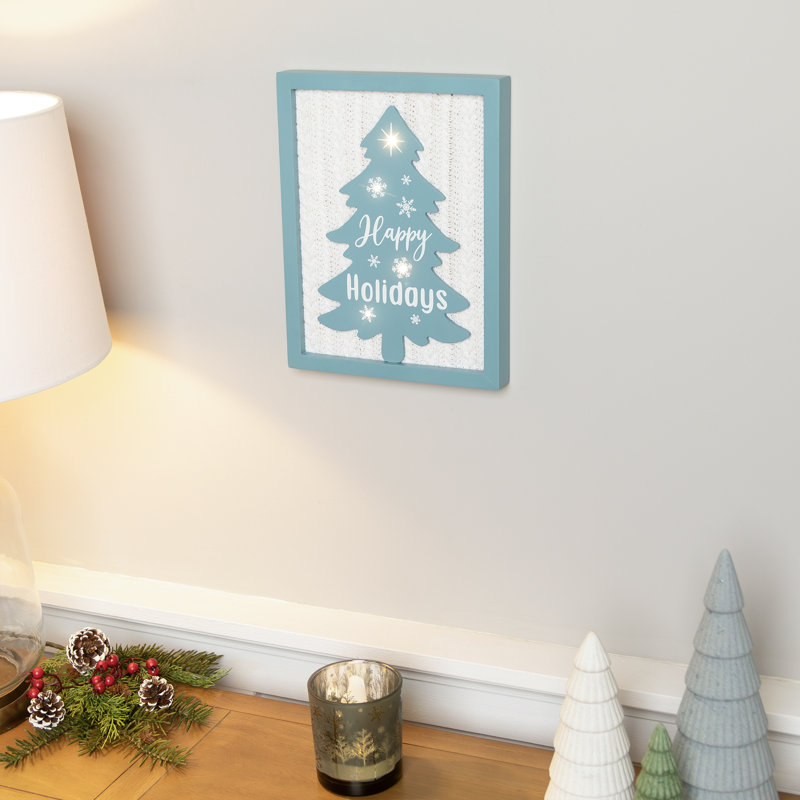 Arbre de Noël illuminé joyeuses fêtes avec texture en tricot torsadé - 12 po