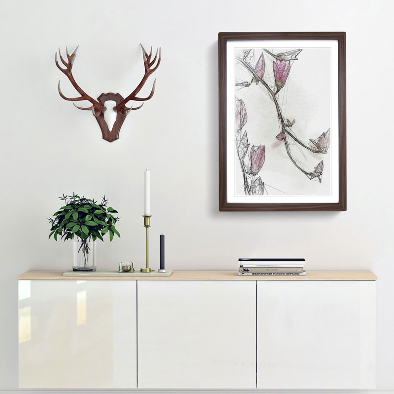 Pink Floral Flowers in Abstract - Picture Frame Graphic Art Print, Walnut, 76cm H x 50cm W x 2cm D