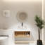 Meuble-lavabo flottant avec vasque ronde à motif marbré et tablette ouverte-129390570