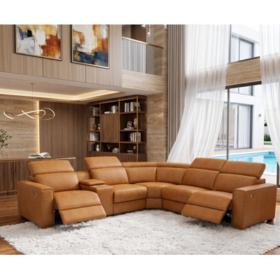 Binsbar Top-Grain Leather Reclining Modular Sectional