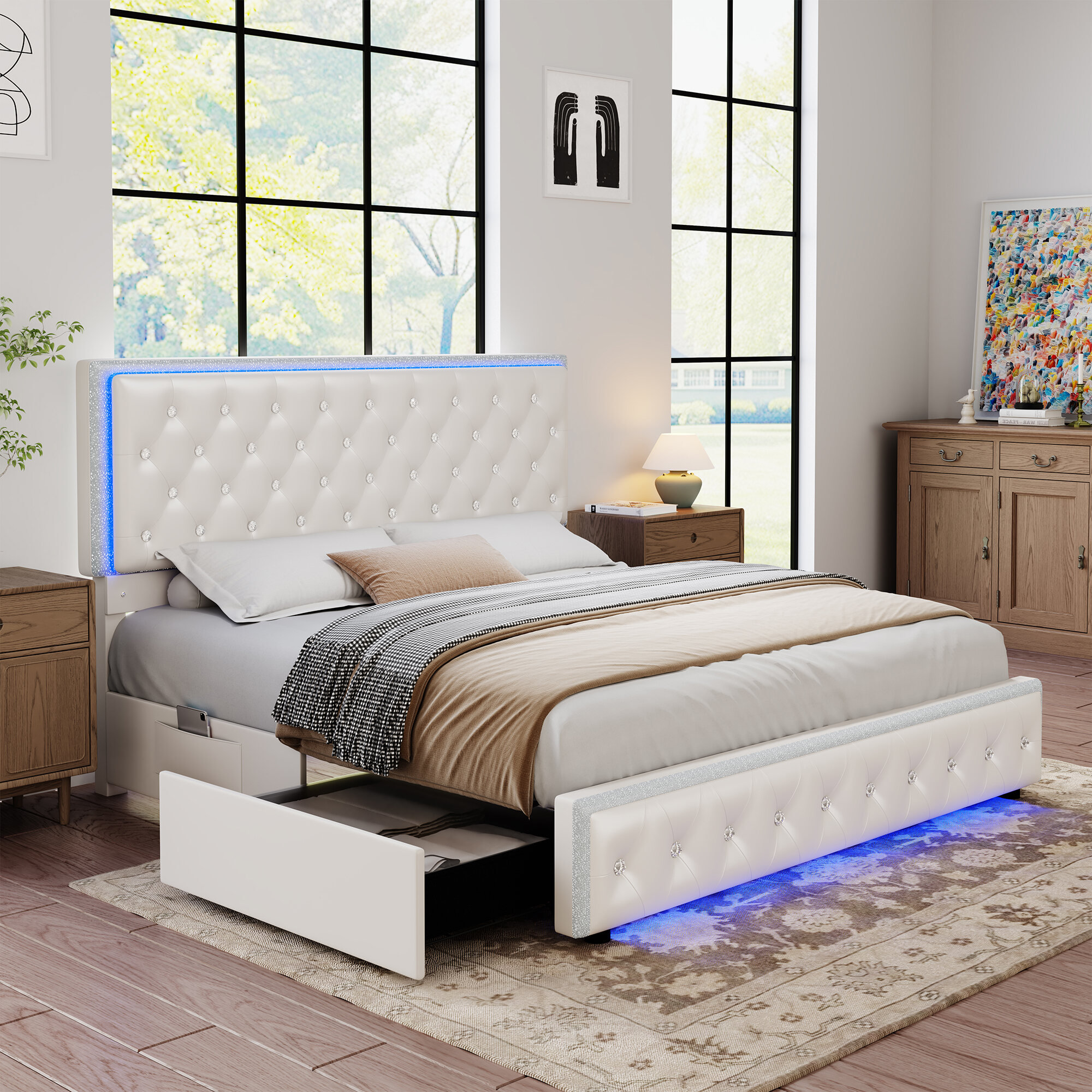 AFI Capri Walnut Brown Solid Wood Frame Full Platform Bed with Panel  Footboard and Storage Drawers AR9687134 - The Home Depot, image size:2000x2000