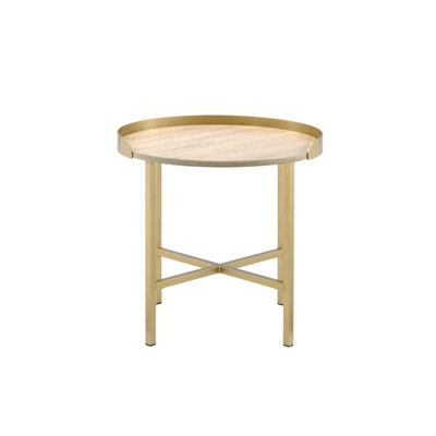 Functional Metal And Oak End Table With Gold Finish For Any Space Stylish Top Bedside Luring