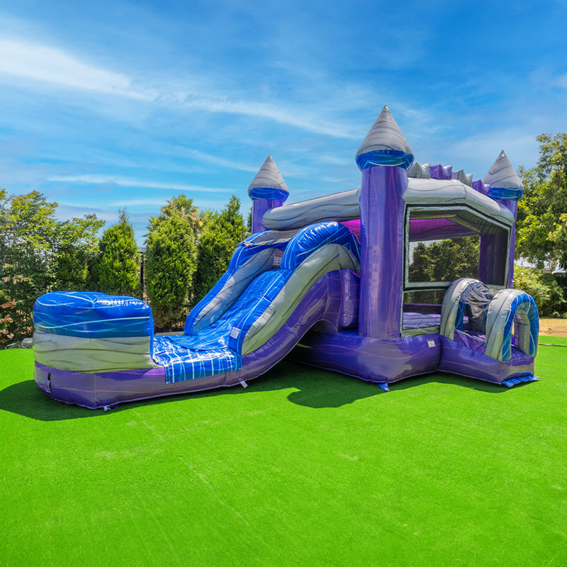 XJUMP 12.5’x26’x13’ Purplish Castle Bounce House with Slide- Heavy Duty 15oz PVC Vinyl, with Basketball Hoop and Blower, Indoor and Outdoor Rental Grade Jump House with Slide for Kids & Adults