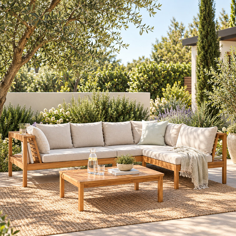Collinward Patio Sectional Set with Cushions, No Umbrella, Natural
