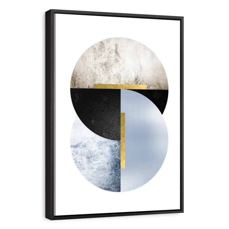 Bleu, beige, noir, géo, Cadre flottant noir, 21 po x 31 po