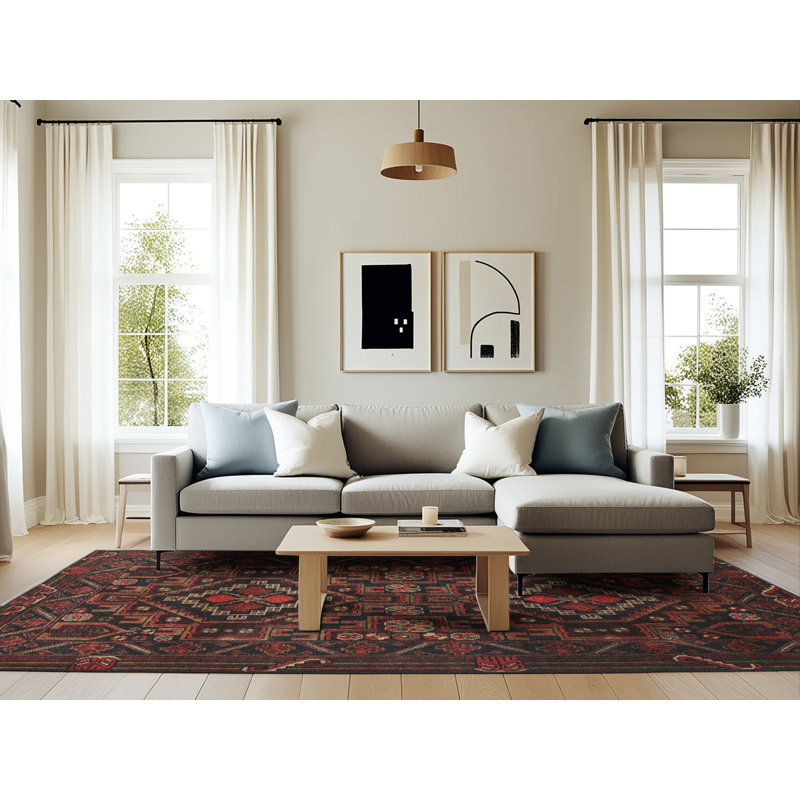 Tapis traditionnel mehroon/noir/crème, Rectangle 6 pi x 9 pi