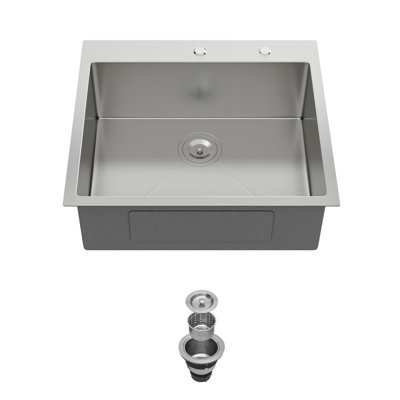 25 x 22 x 9 inch Kitchen Sink Drop In 16 Gauge Stainless Steel 25" Single Bowl Topmount Kitchen Sink Basin with Drain Assembly