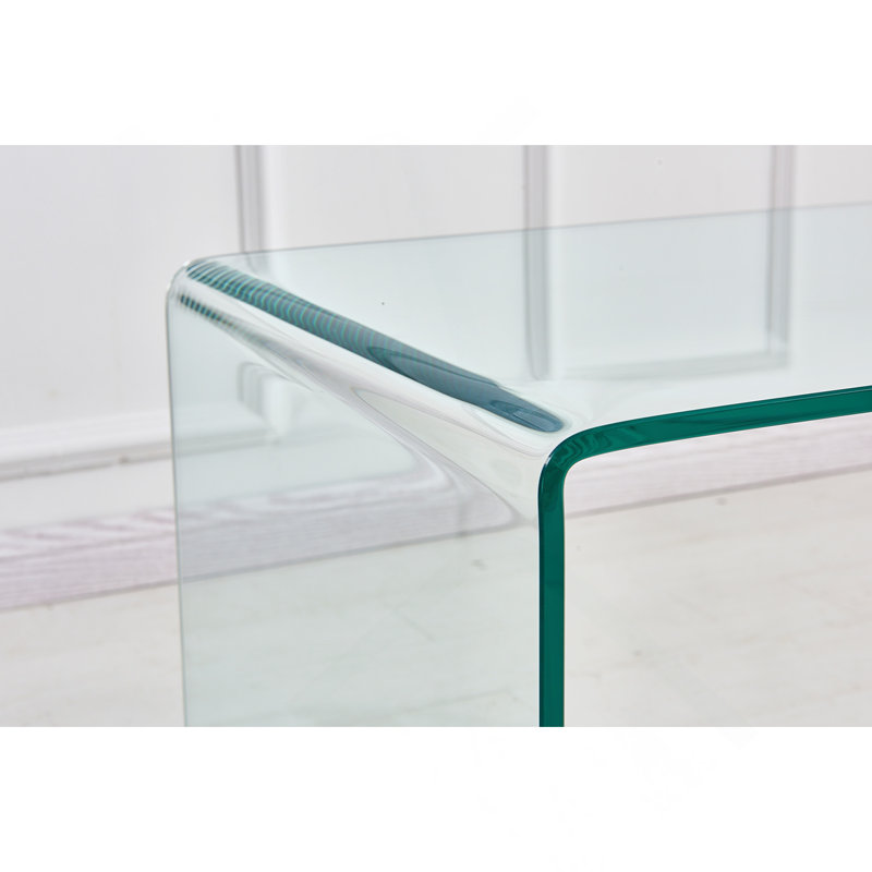 Transparent End Table,Tempered Clear Bent Glass SideTable
