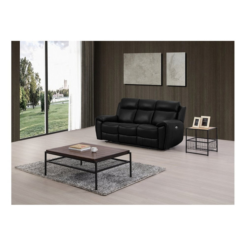 Annecy Genuine Leather Electric Power Recliner 3 Seater, Black