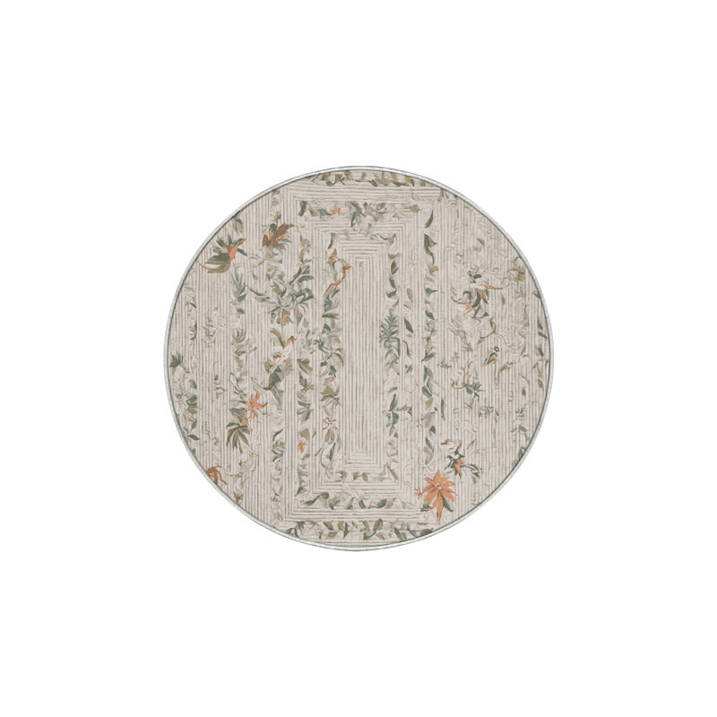 Tapis beige soyeux et moelleux, Rond 7 pi
